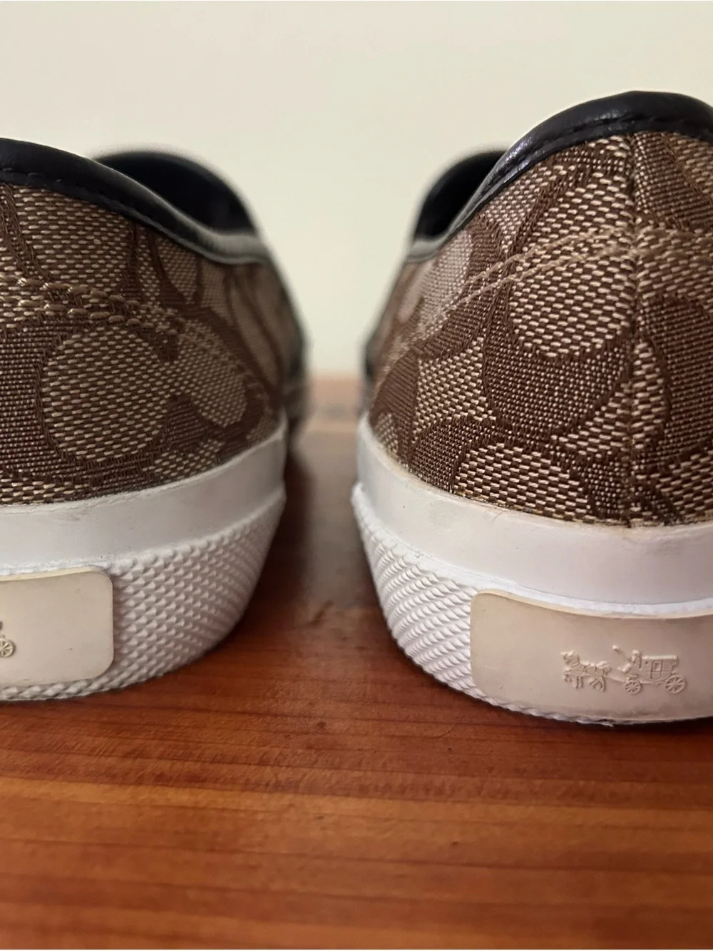 Womens Slip-On Sneakers in Tan Signature Pattern